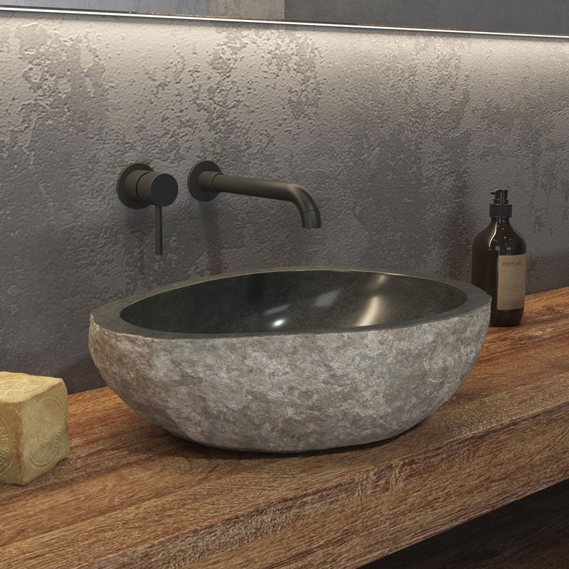 LAVABO DA APPOGGIO RIVER STONE NRS3 GREY Ø400-450x150mm