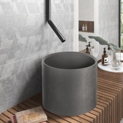 SET LAVABO DA APPOGGIO CON VALVOLA(INS) CS-0058-D5 CEMENT CLEON Ø390x300mm