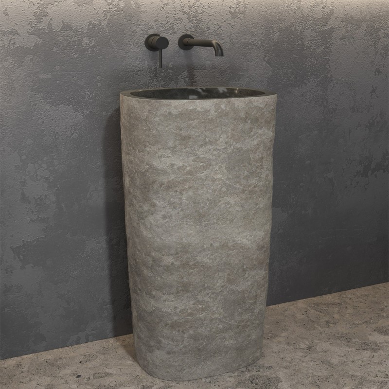 LAVABO DA TERRA RIVER STONE OUTSIDE BURNED PNRB GREY Ø400x900mm