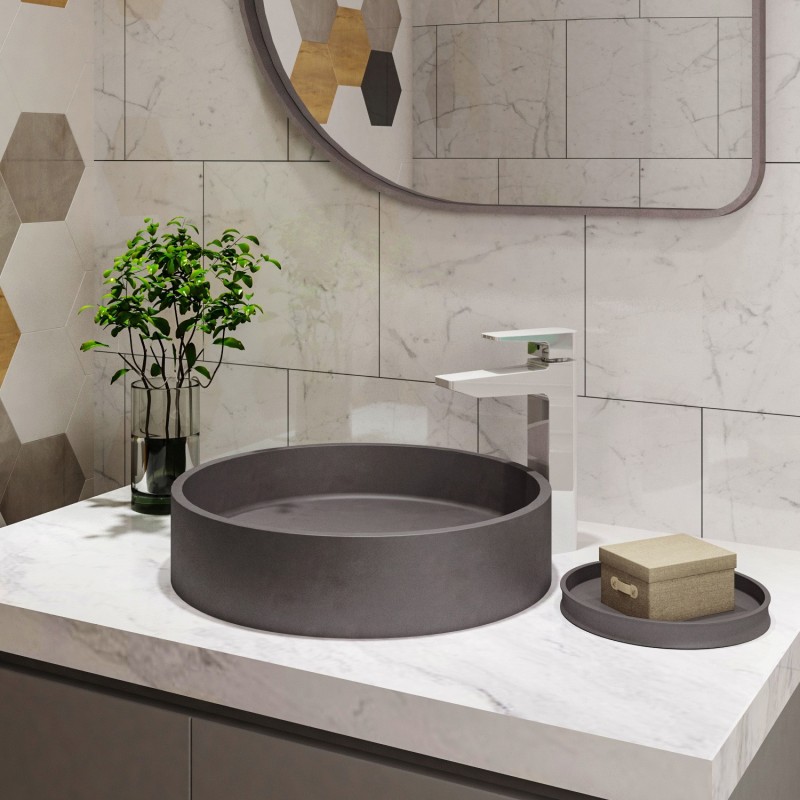 SET LAVABO DA APPOGGIO CON VALVOLA(INS) CS-0003-D5 CENEMT ELPIS Ø425x100mm