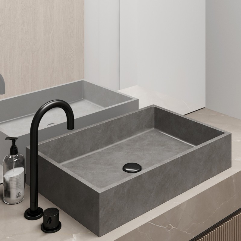SET LAVABO DA APPOGGIO CON VALVOLA(INS) CS-0069-D5 CEMENT DION 600x390x120mm