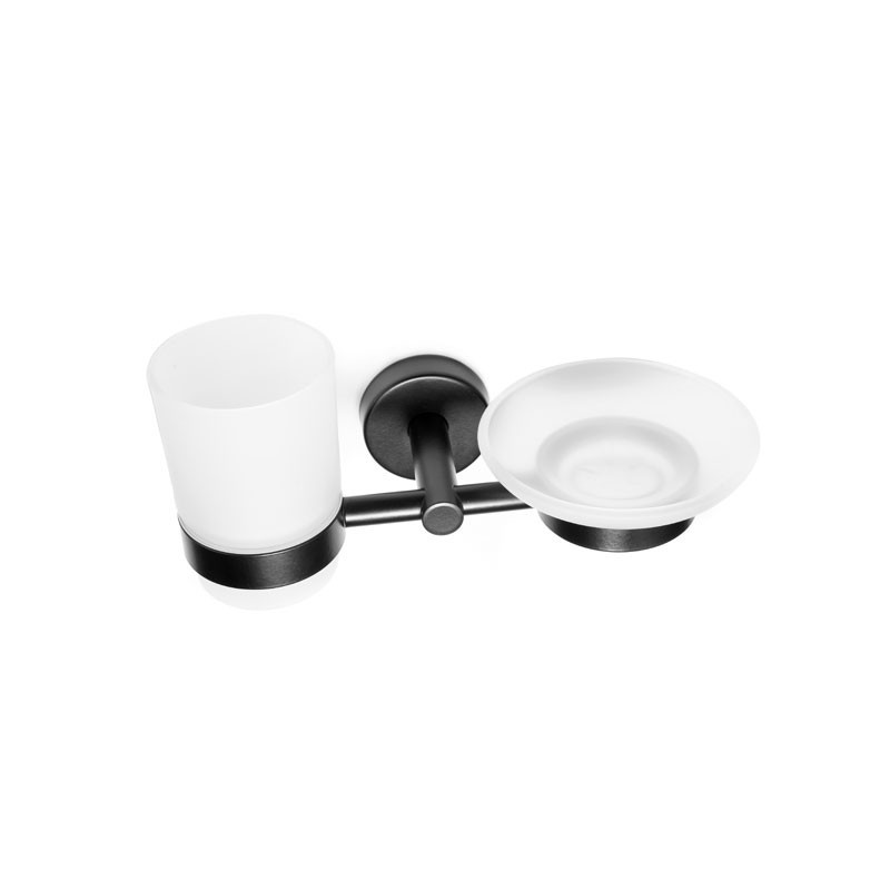 DOPPIO BICCHIERE E SAPONE 185355 NERO OPACO UNO